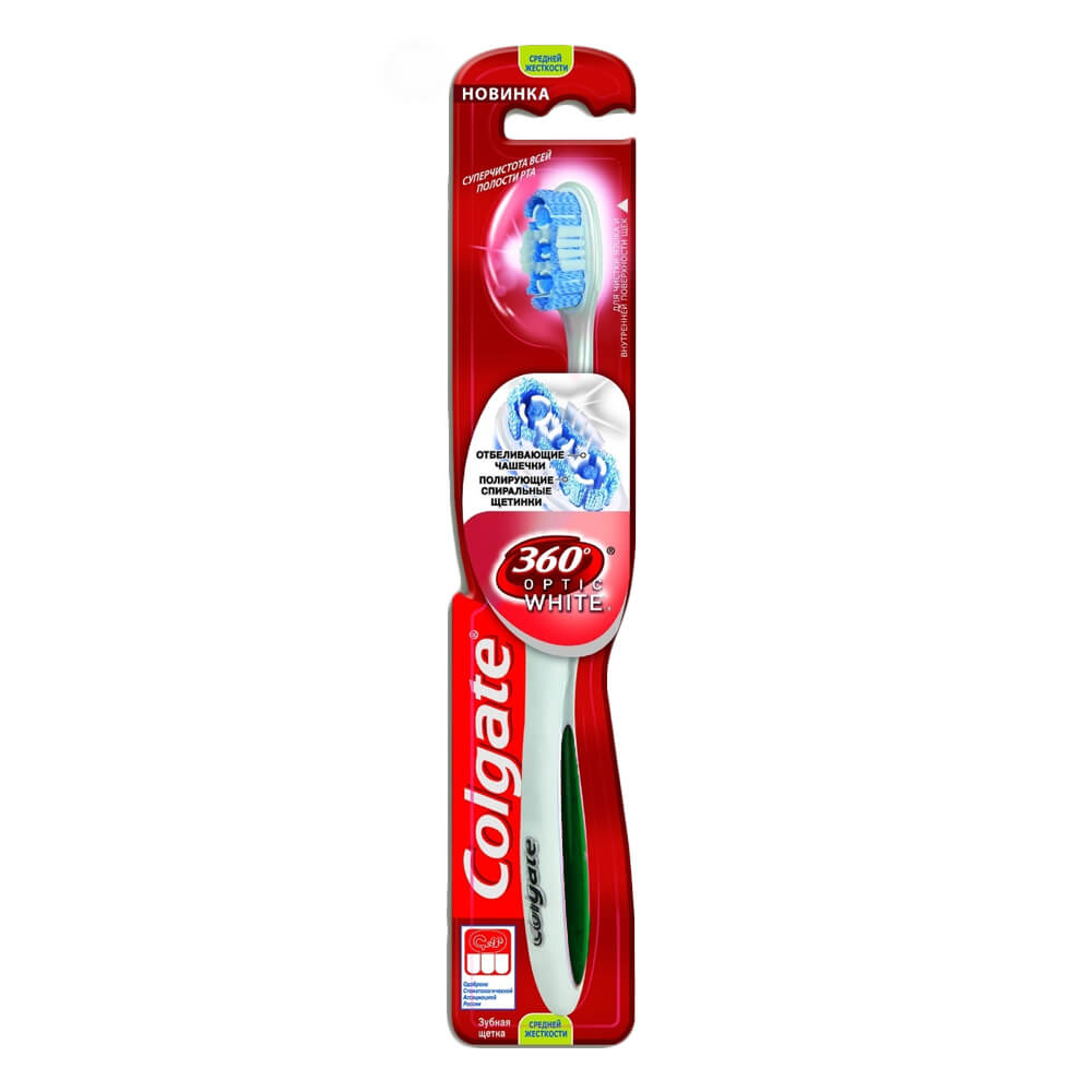Colgate 360 Optic White Tandbørste - Medium Grøn Health & Beauty Personal Care Oral Toothbrushes Beautycos
