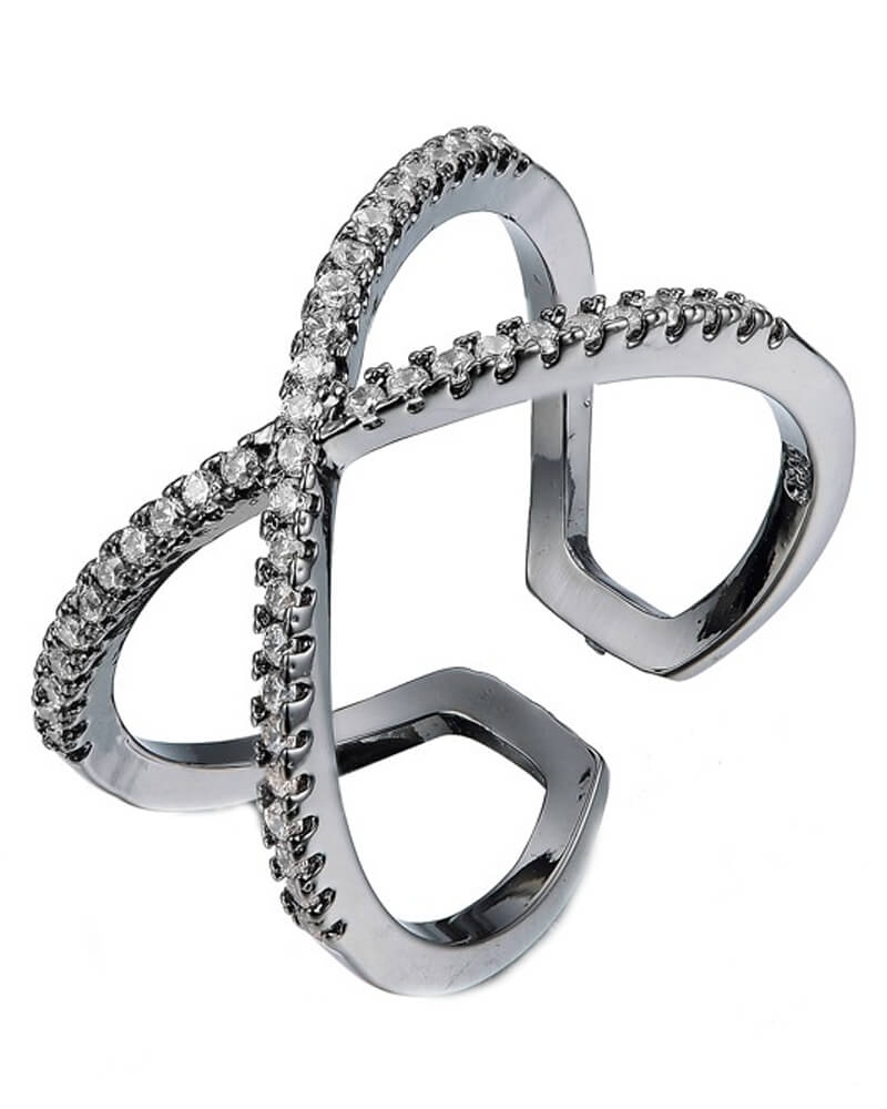 Everneed Scarlett Sort krydsring med klare zirconia sten (U)